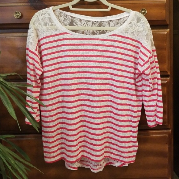 Express stripe top with lace detail size M - Picture 1 of 2