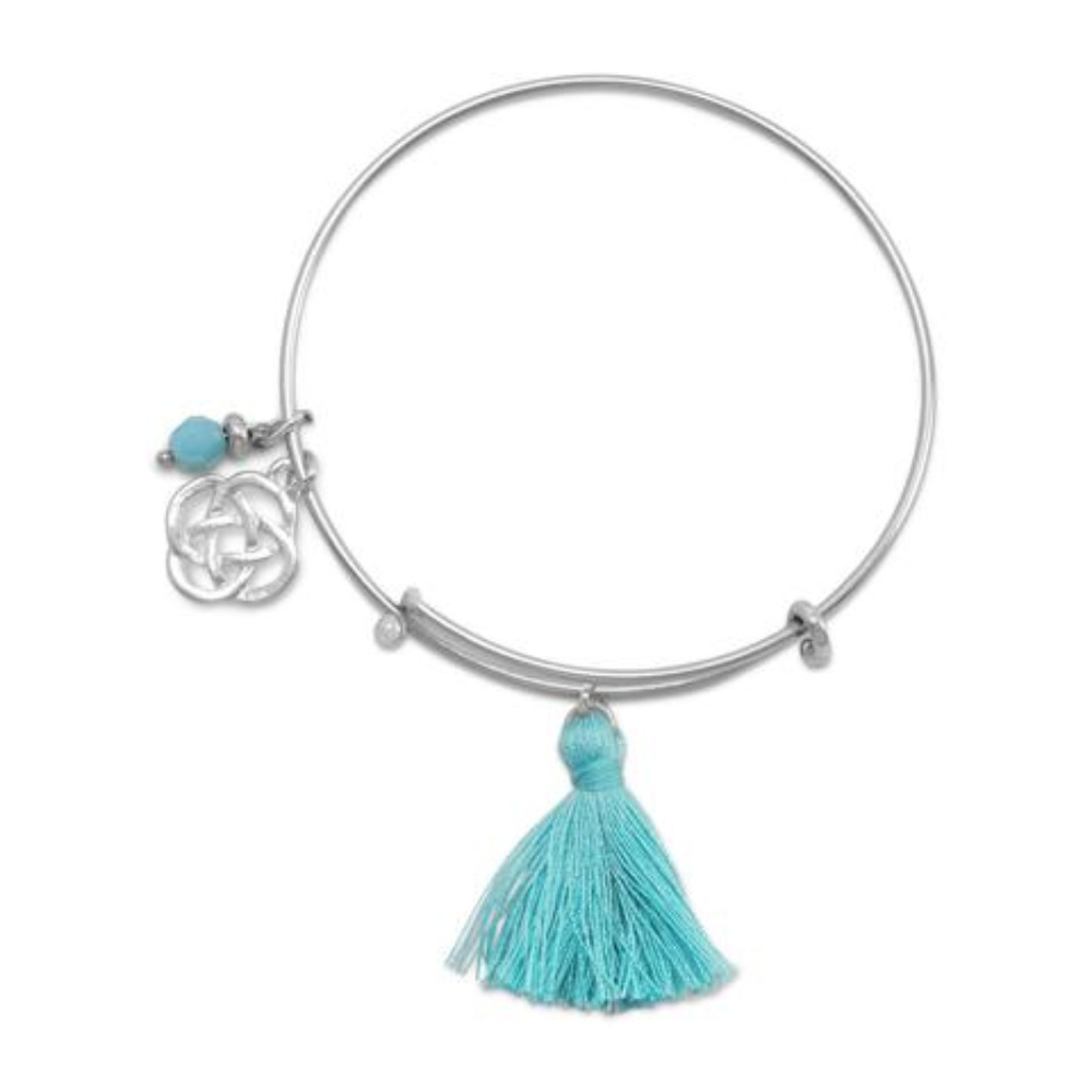 Expandable Celtic Faceted blue Czech Glass Charm Fashion Bangle Bracelet