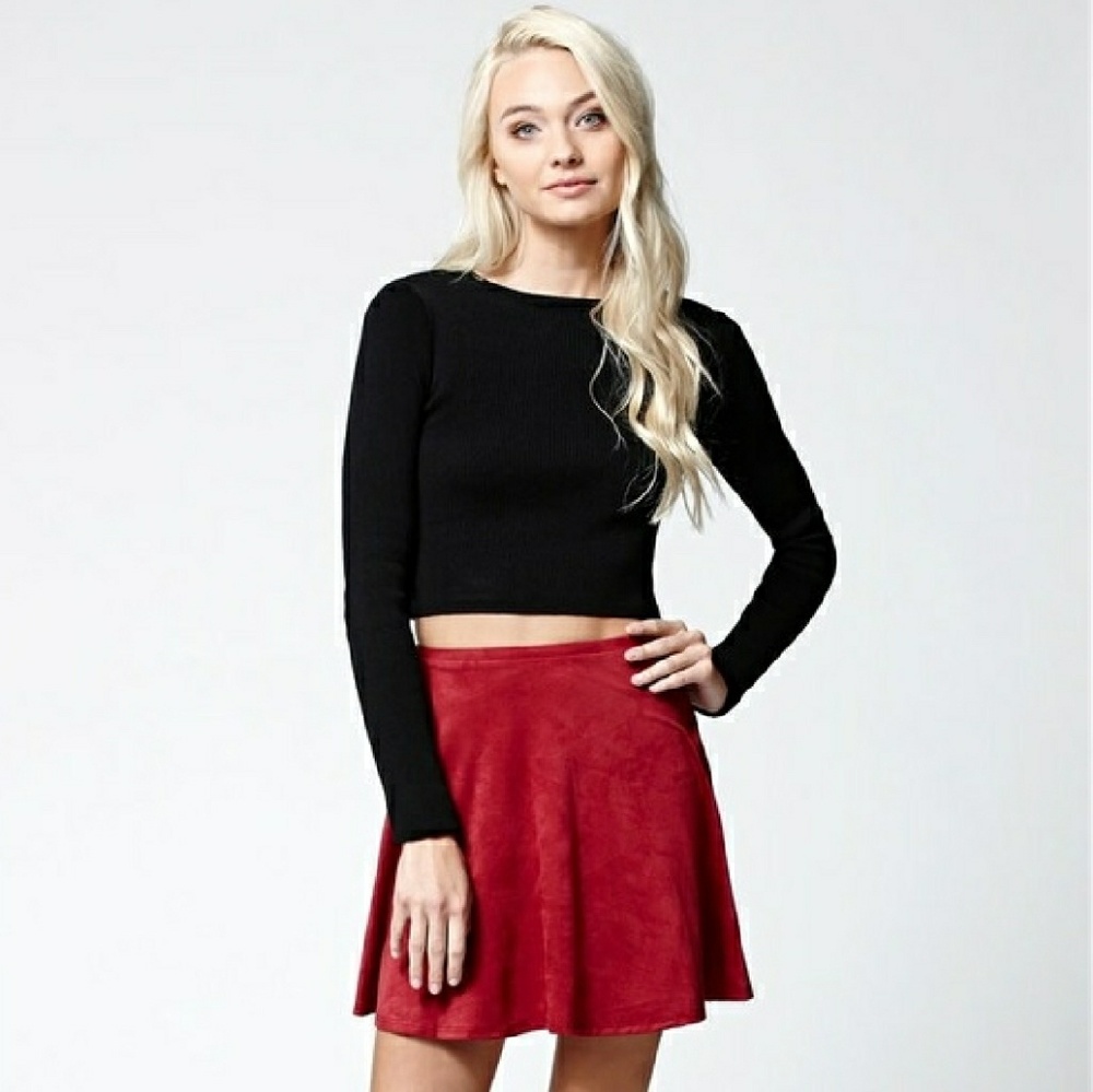 Red high waisted skirt