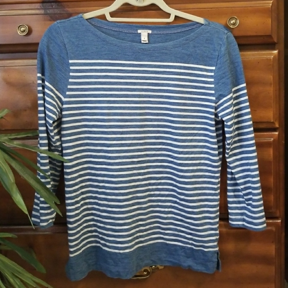 J Crew striped blue 3/4 length top