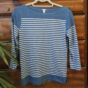 J Crew striped blue 3/4 length top