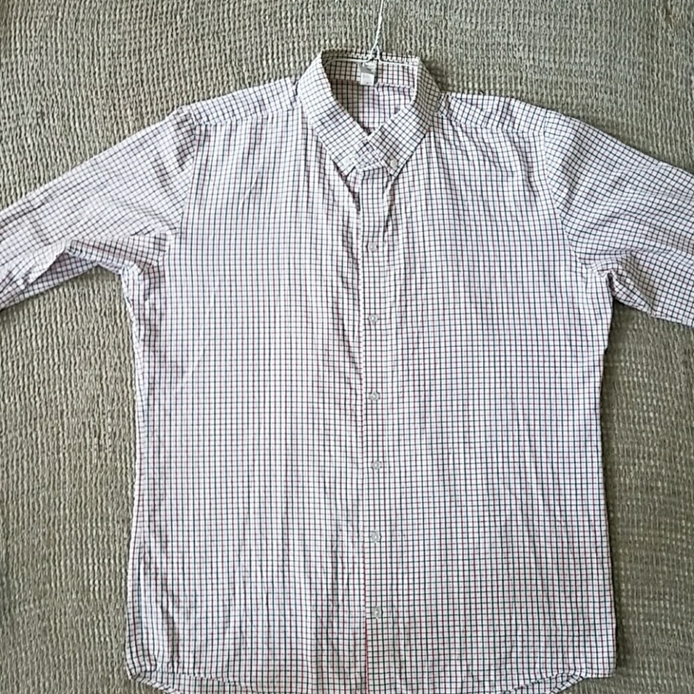 American Apparel M dress shirt, white, navy, red