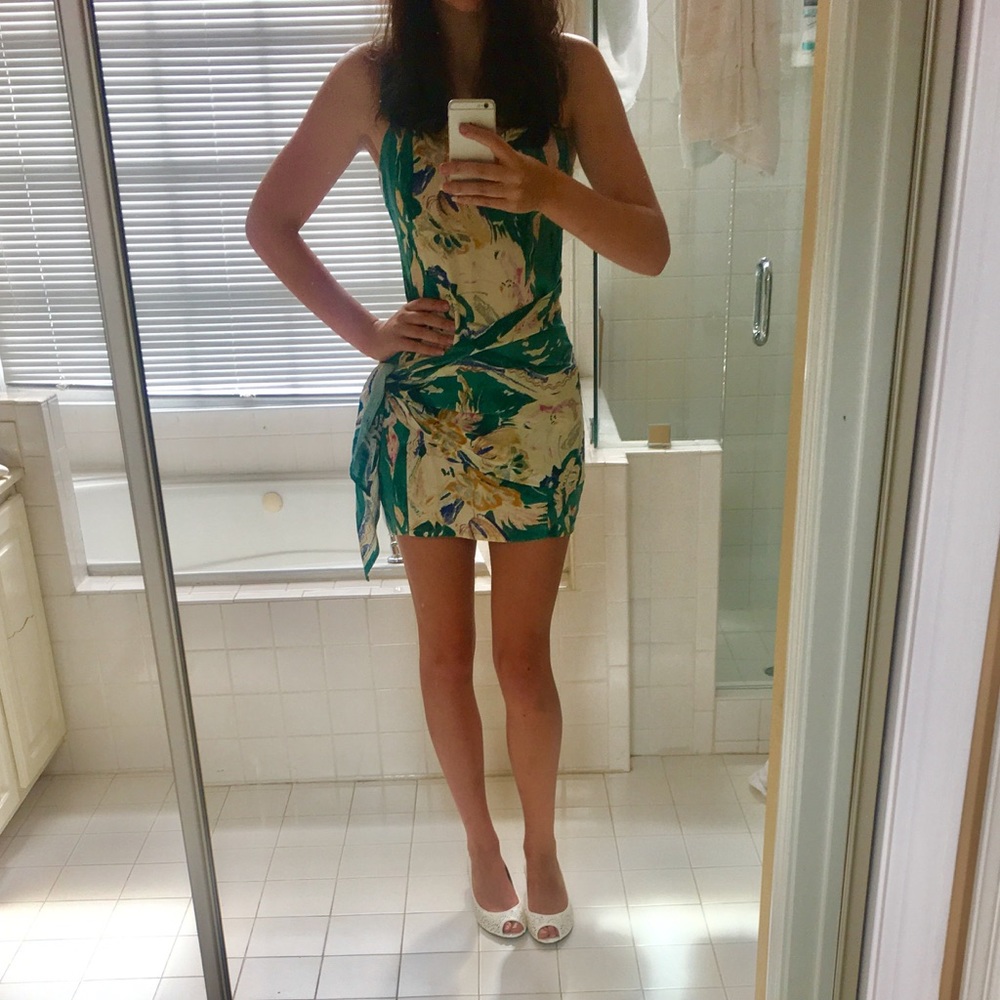 Retro Floral Mini Dress with Wrap Around Tie