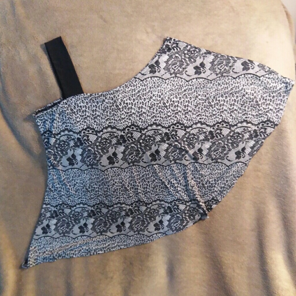 Black and white floral print top.