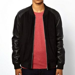 Modern Amusement Vegan Leather Sleeve Bomber