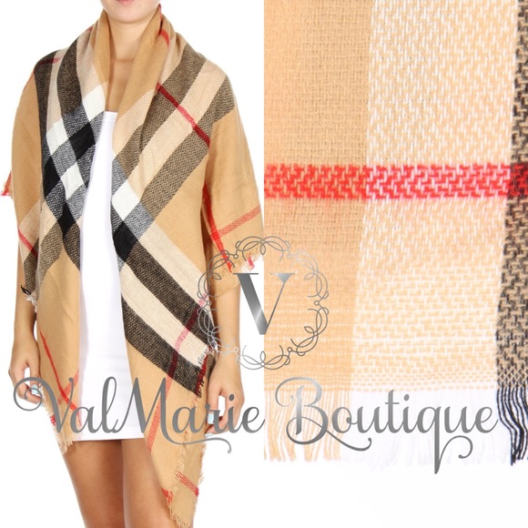 Oversized Plaid Camel Scarf - big stocking stuffer - Picture 3 of 3