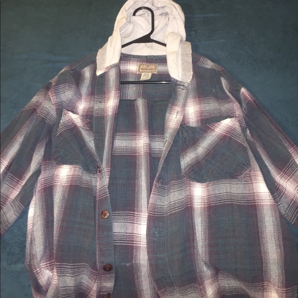 Plaid baggy long sleeve with hood.