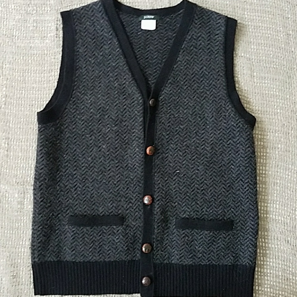 Wool J.Crew M sweater vest  black gray herringbone
