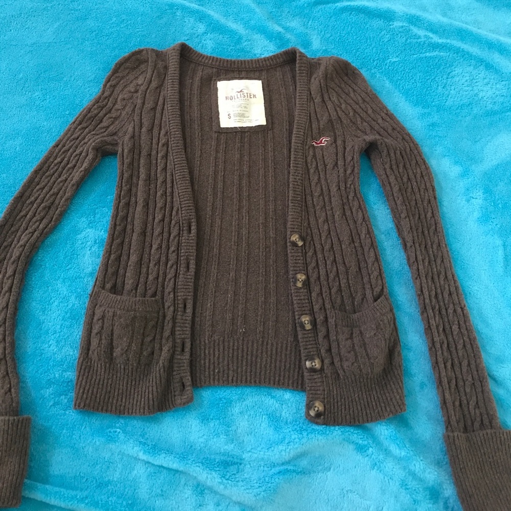 Brown cable knit cardigan Hollister brand