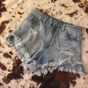 Distressed high waisted jean shorts