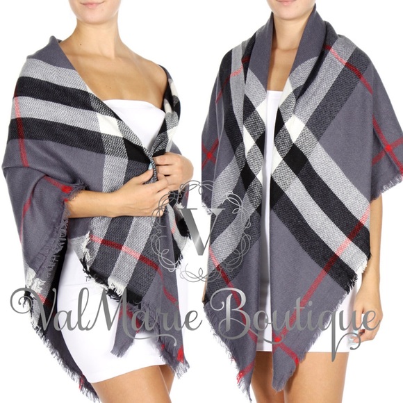 ValMarie Accessories - Oversized Plaid Grey Scarf