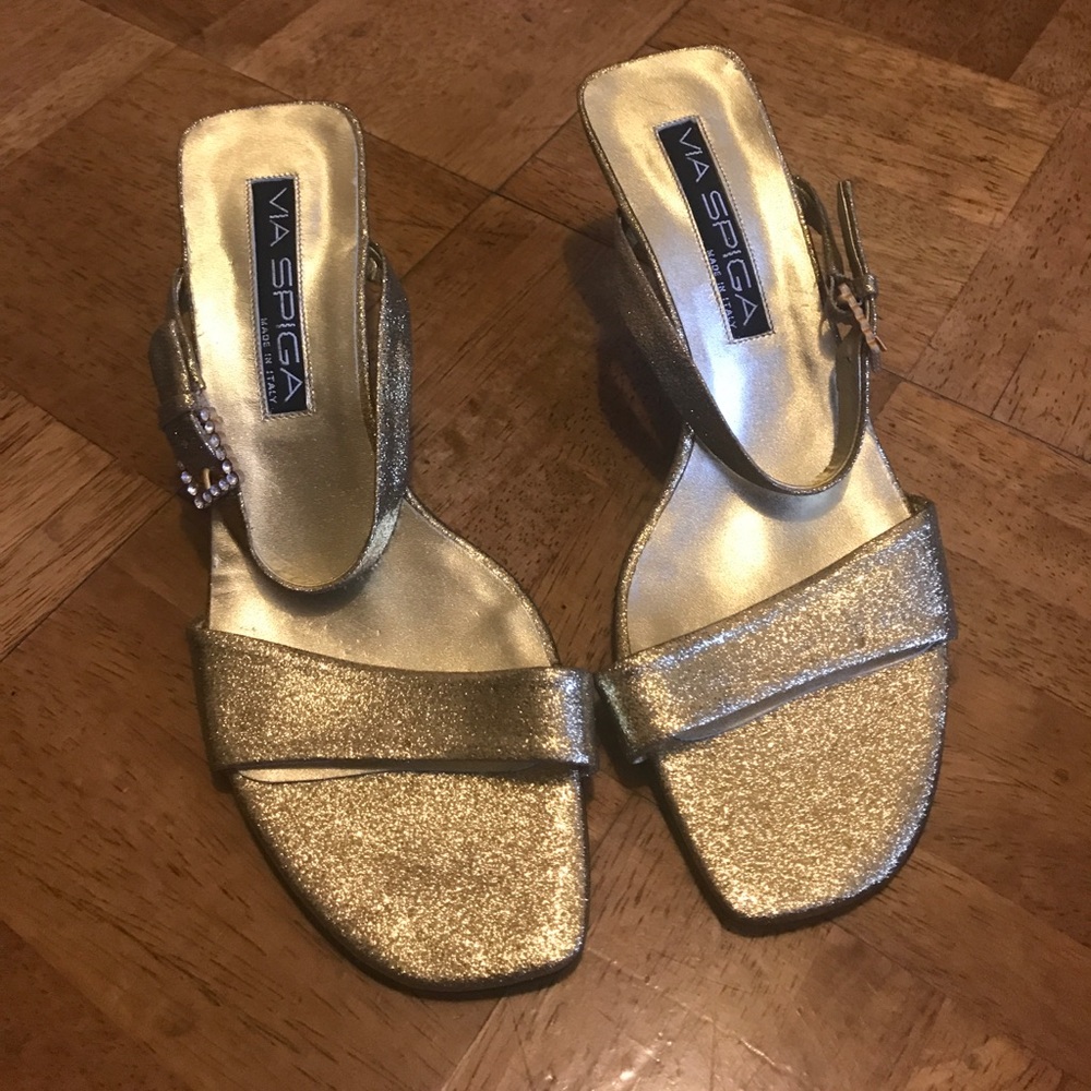 Gold slip on heels