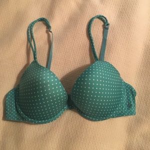 Aerie 36B bra. Blue/teal with white polka dots