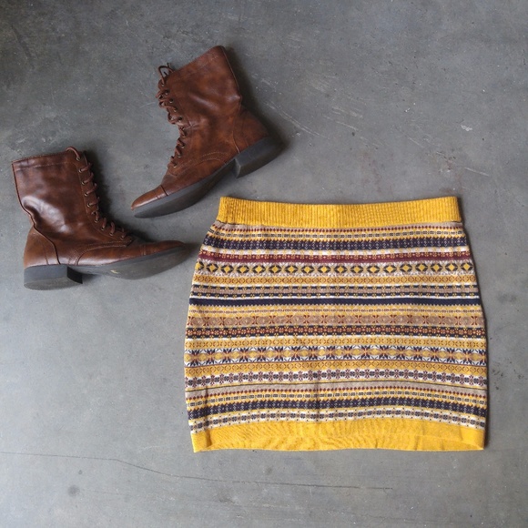 H&M Dresses & Skirts - LOGG by H&M Yellow Striped Print Sweater Skirt