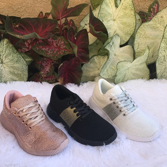 Ladies metallic knit lace up athletic sneakers. - Picture 5 of 5