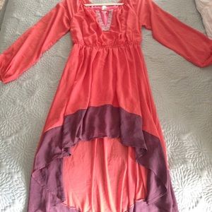 Coral High-Low Boho Dress