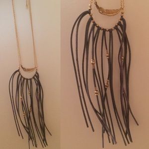 Gold and gray tassel necklace