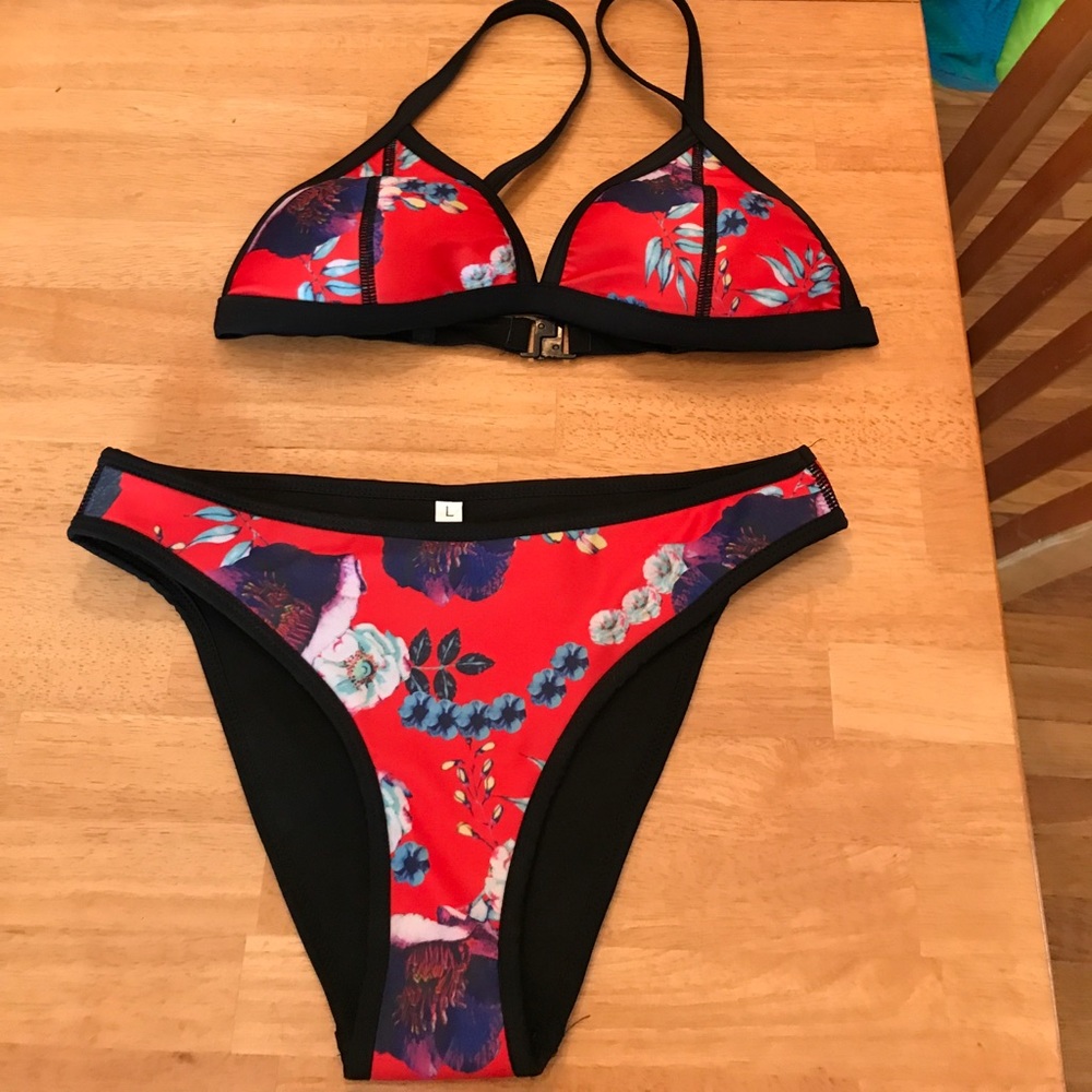 Red Floral Bathing Suit