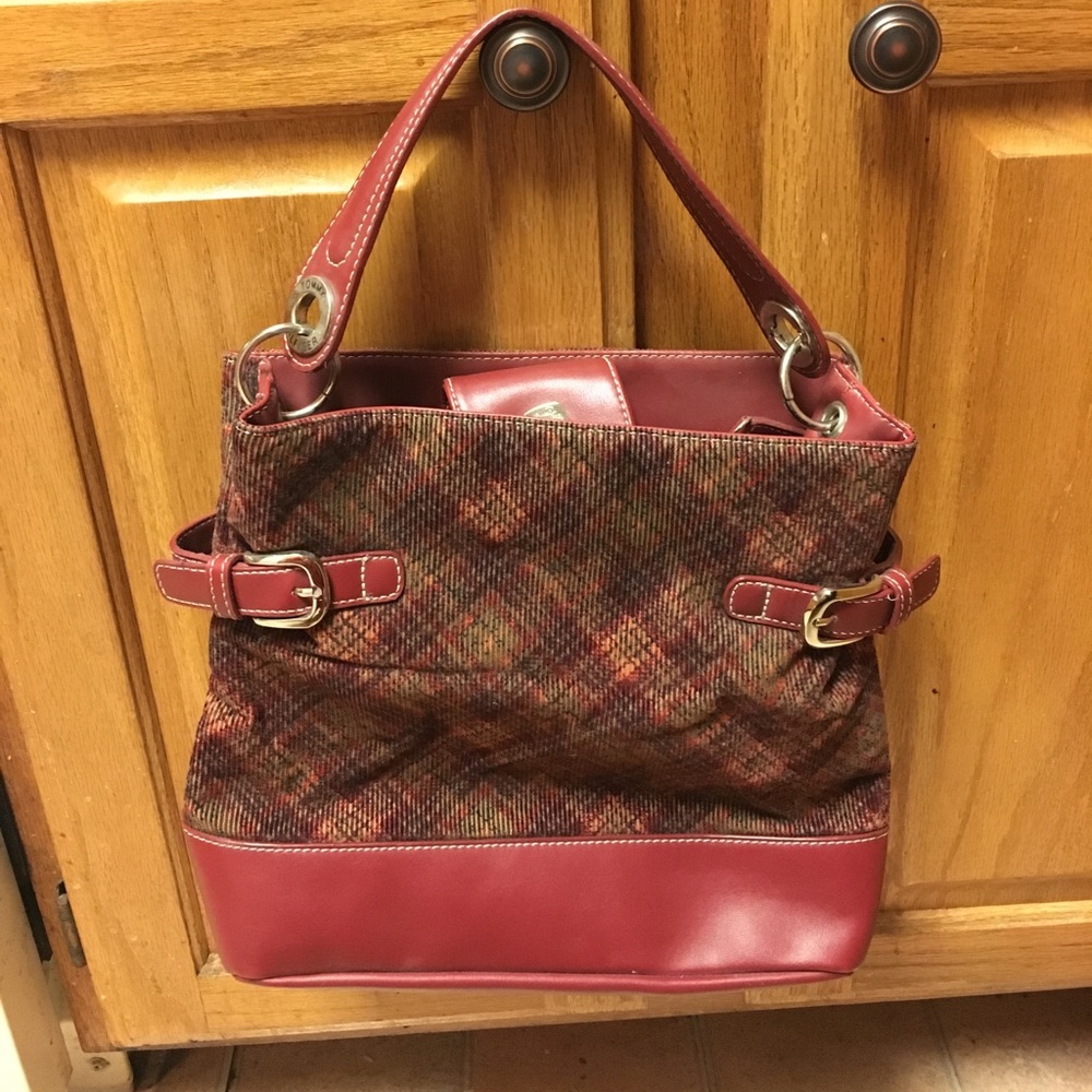 Maroon plaid purse