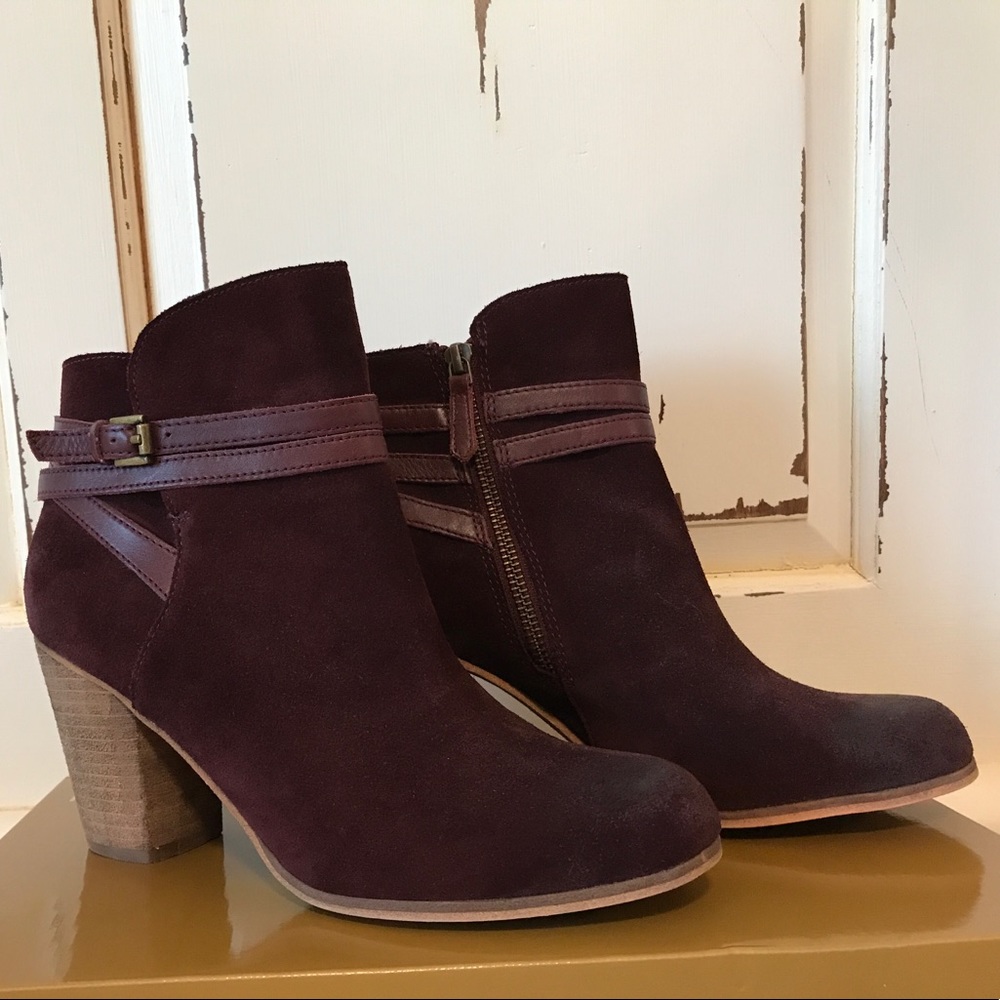 Maroon suede booties, from BP