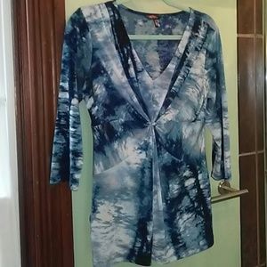 Teal Multi V-Neck 3/4 length Top