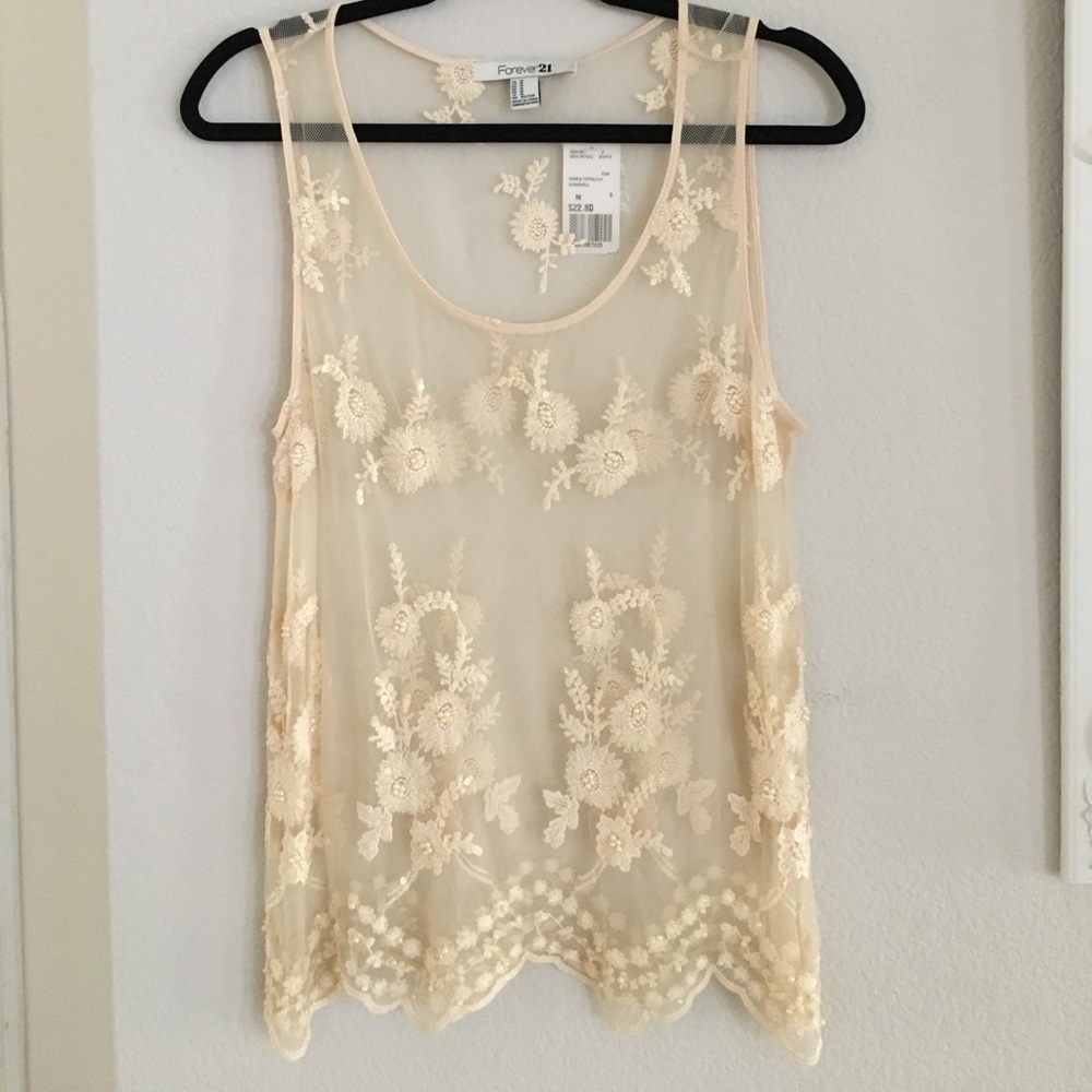Cream embroidered sheer top