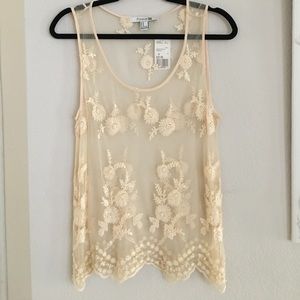Cream embroidered sheer top