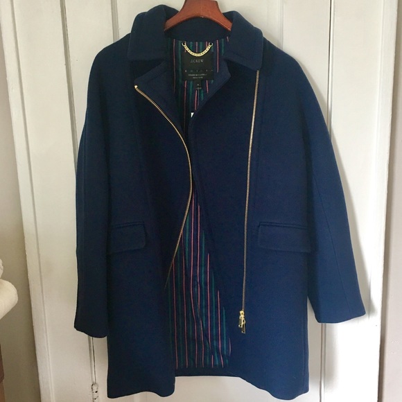 J. Crew Navy Zippered Coat in Stadium Cloth - Picture 4 of 6