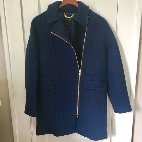 J. Crew Navy Zippered Coat in Stadium Cloth - Picture 5 of 6