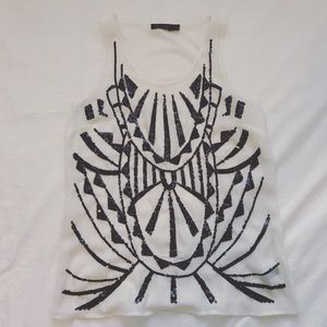 White / Black Beaded Sequence Tank Top