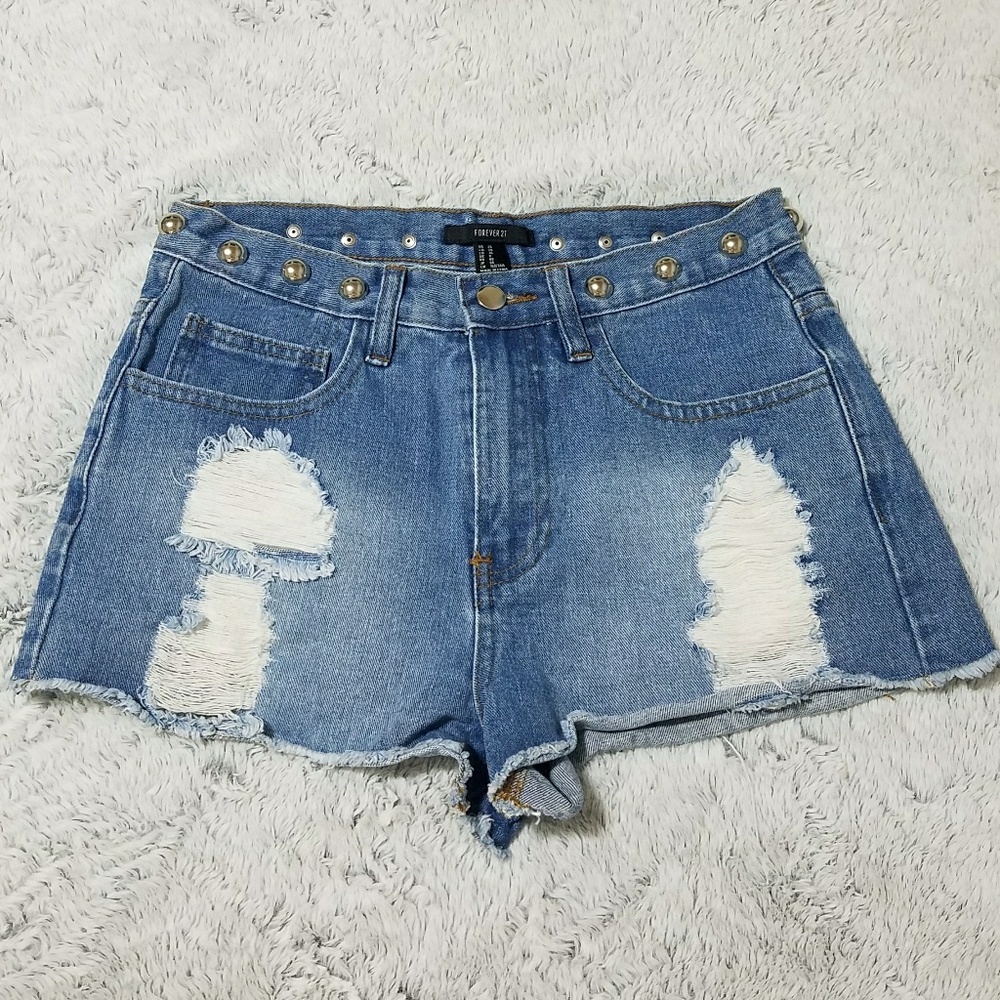 High Waisted Distressed Denim Cutoff Shorts