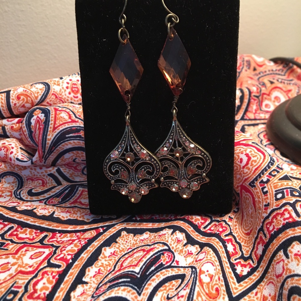 Stunning Amber Gem Chandelier Earrings Brand New