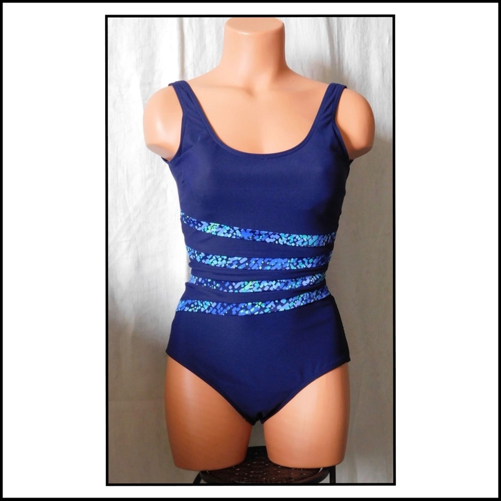 It Figures! Blue 1-Pc Asymmetrical Detail Swimsuit
