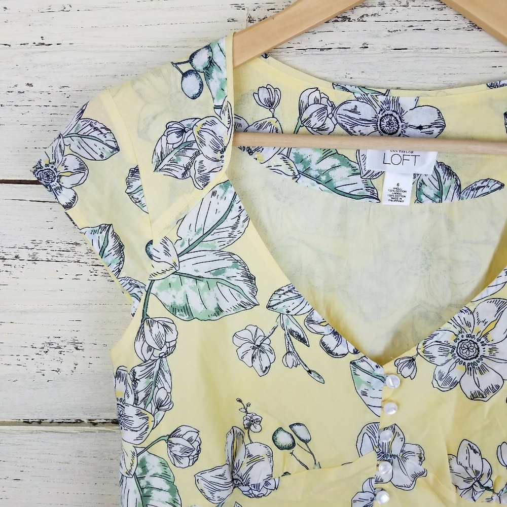Ann Taylor Loft Yellow Floral Cotton Blouse