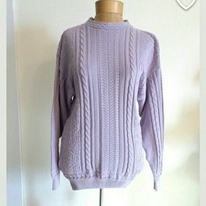 Vintage 1980s Lilac Cable Knit Sweater Le Moda