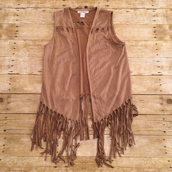 Say What? Jackets & Blazers - Light brown suede vest, tassels, medium Say What?