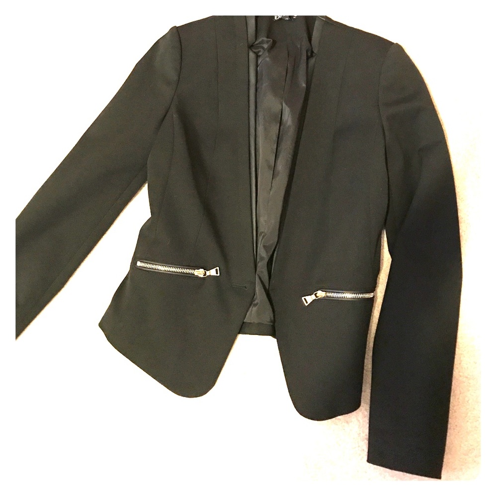Express black suit/blazer jacket w/ leather detail