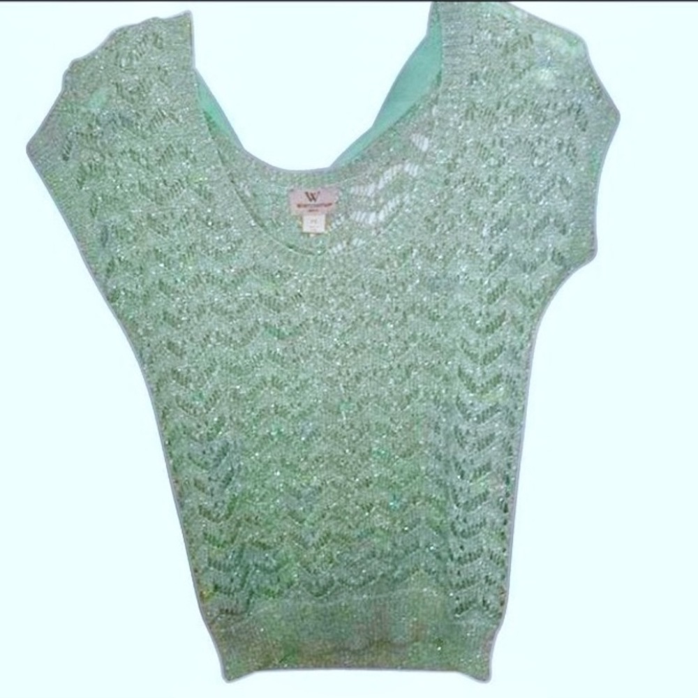 Worthington short sleeve mint sweater with bow