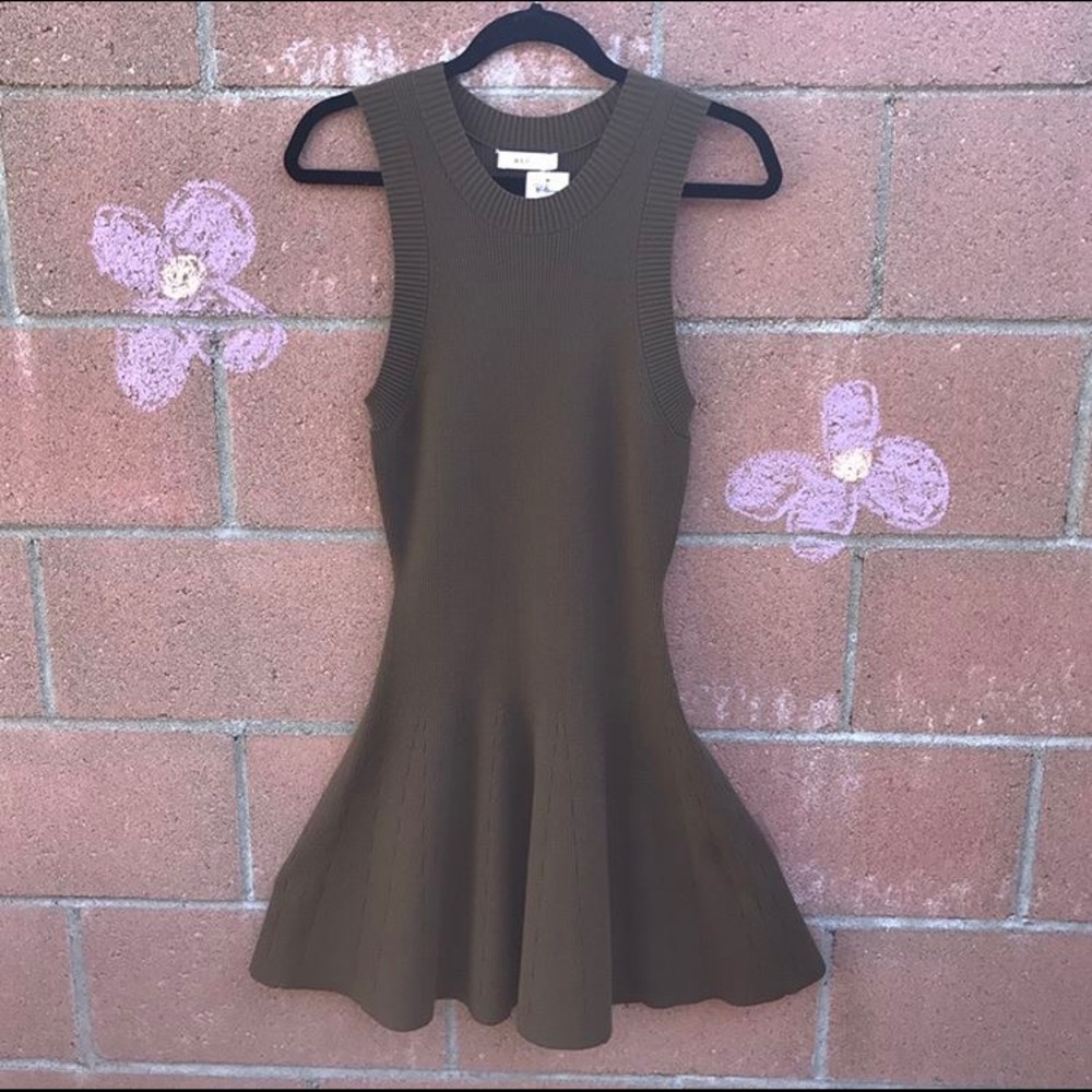 A.L.C 'Rory' rib knit fit & flare olive dress.