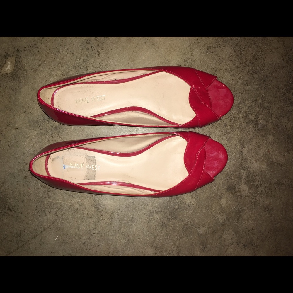 Red peep toe flats