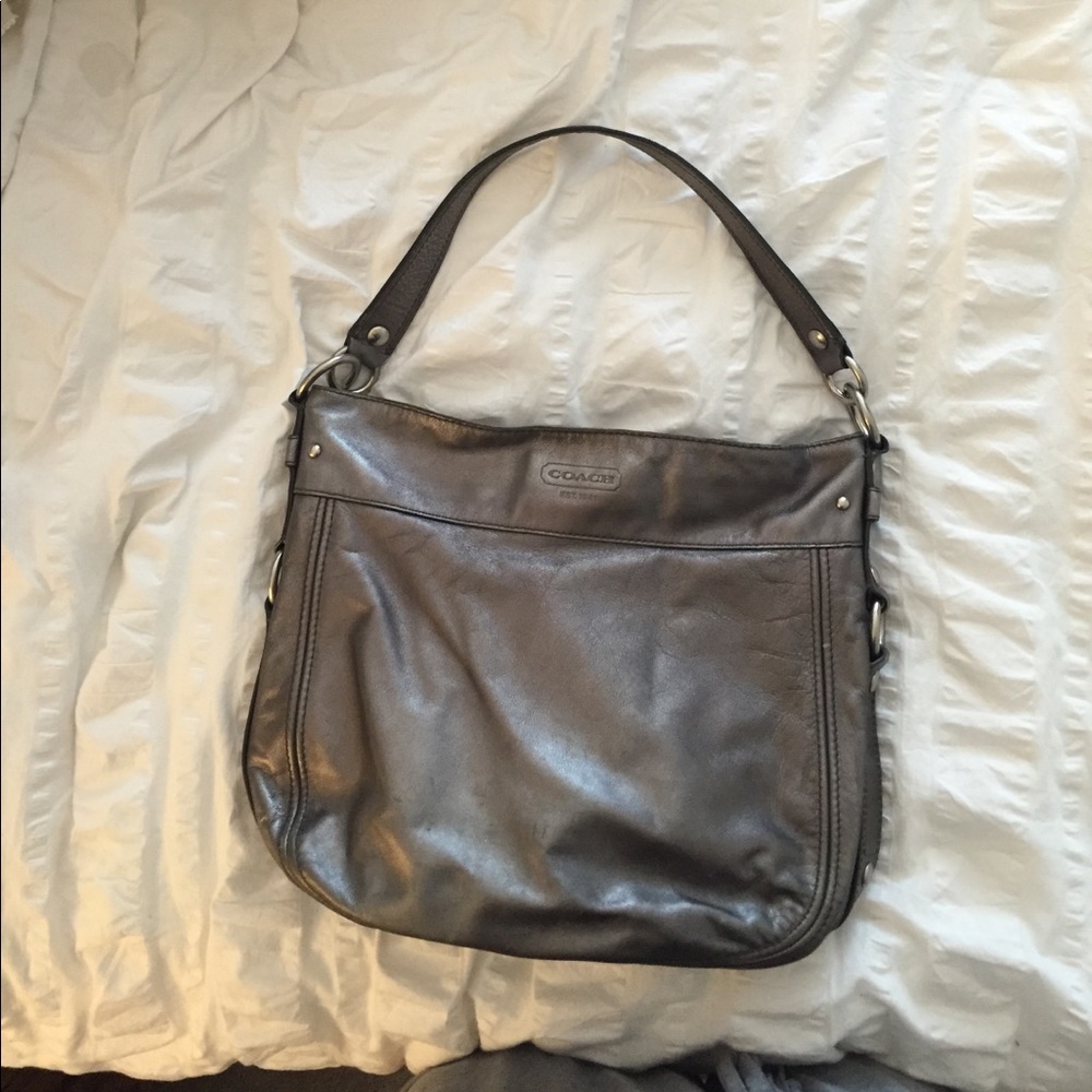 Silver leather coach purse