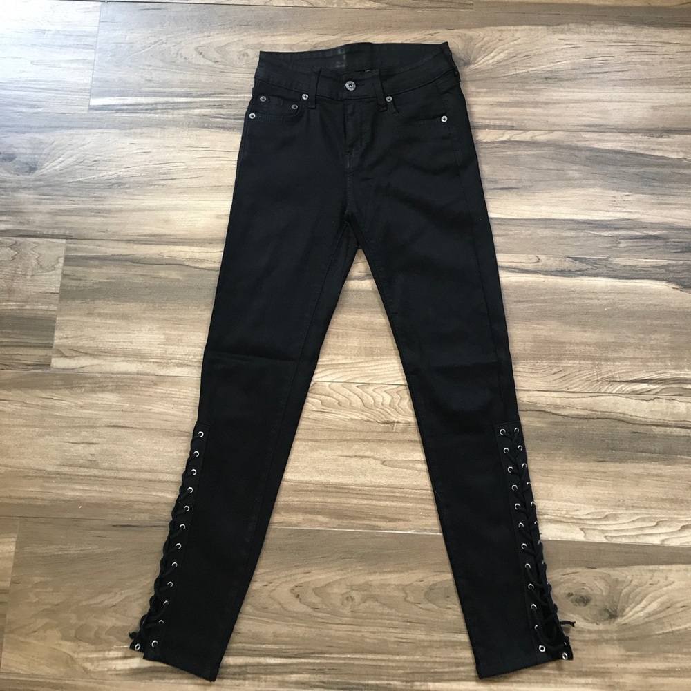 Black denim with lace up detail