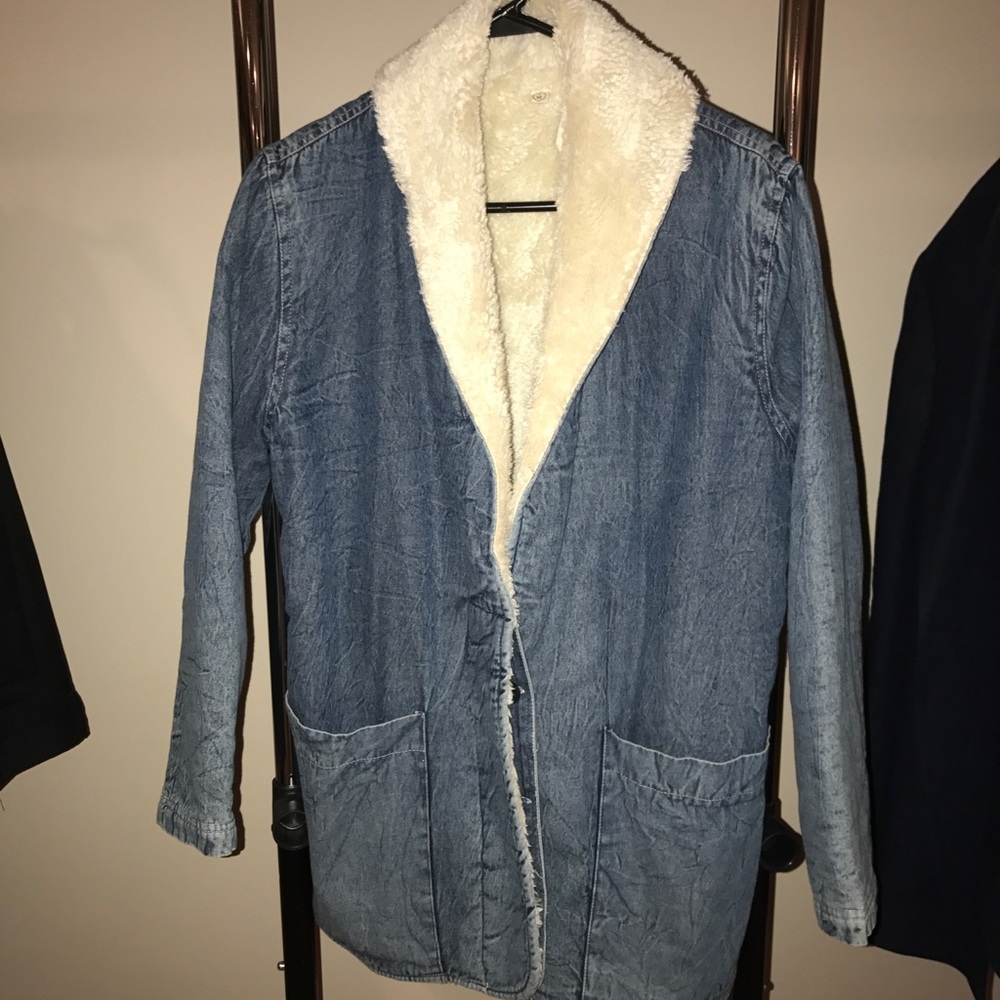 Worn twice jean faux fur jacket with buttons
