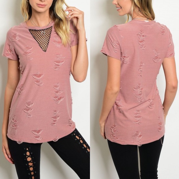 Bellanblue Tops - DANNY Distressed Top - BLUSH Bellanblue Tops - DANNY Distressed Top - BLUSH