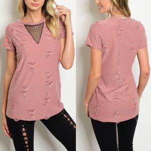 Bellanblue Tops - DANNY Distressed Top - BLUSH Bellanblue Tops - DANNY Distressed Top - BLUSH