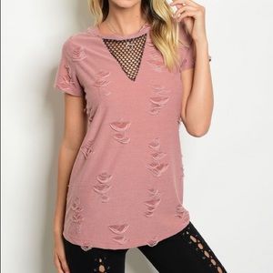 Bellanblue Tops - DANNY Distressed Top - BLUSH Bellanblue Tops - DANNY Distressed Top - BLUSH