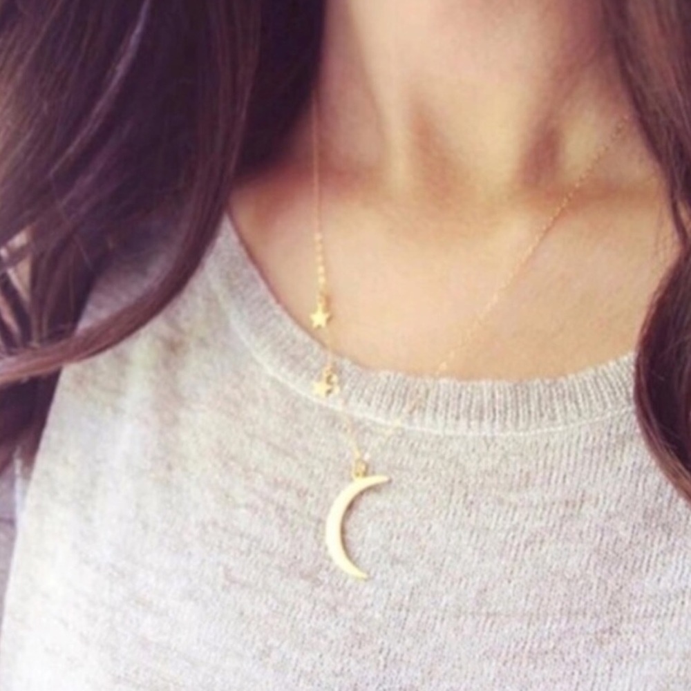 5/$25 Gold crescent moon & 2 stars necklace