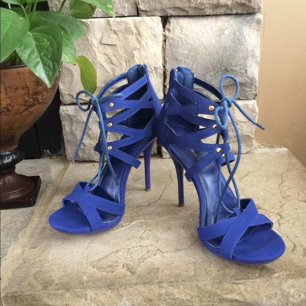 Royal blue suede strappy  sandal.