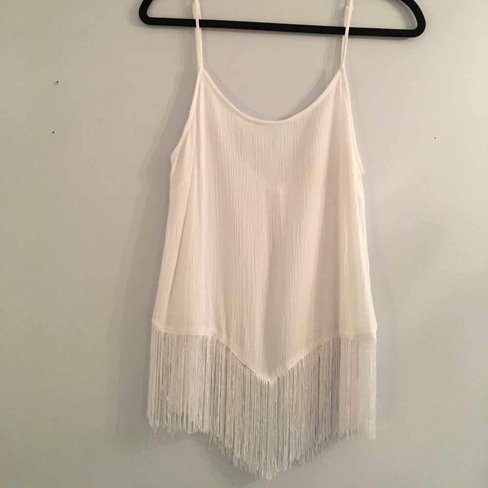 LA hearts white fringe tank NWOT