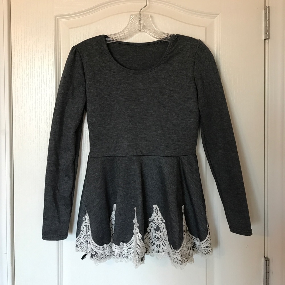 Long Sleeve Peplum Lace Top